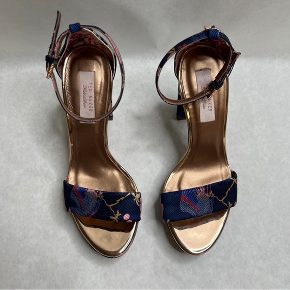 TED BAKER Navy Chinoiserie Junaaa Jacquard Platform Sandals - Sz 38 / 7.5 - Picture 5 of 16